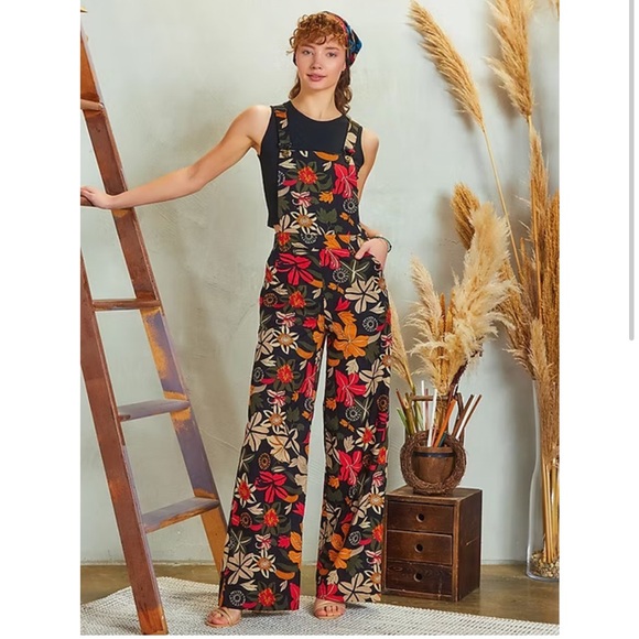 los banditos Pants - Floral Multicolor Women's Jumpsuit S NEW Jungle Print Overalls Linen Cotton Boho